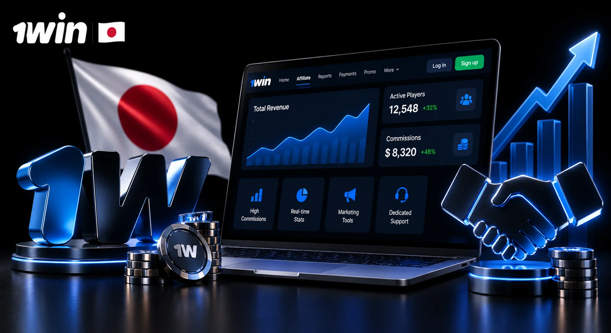 1win Japan アフィリエイトプログラム パートナー収益 マーケティングツール コミッション管理