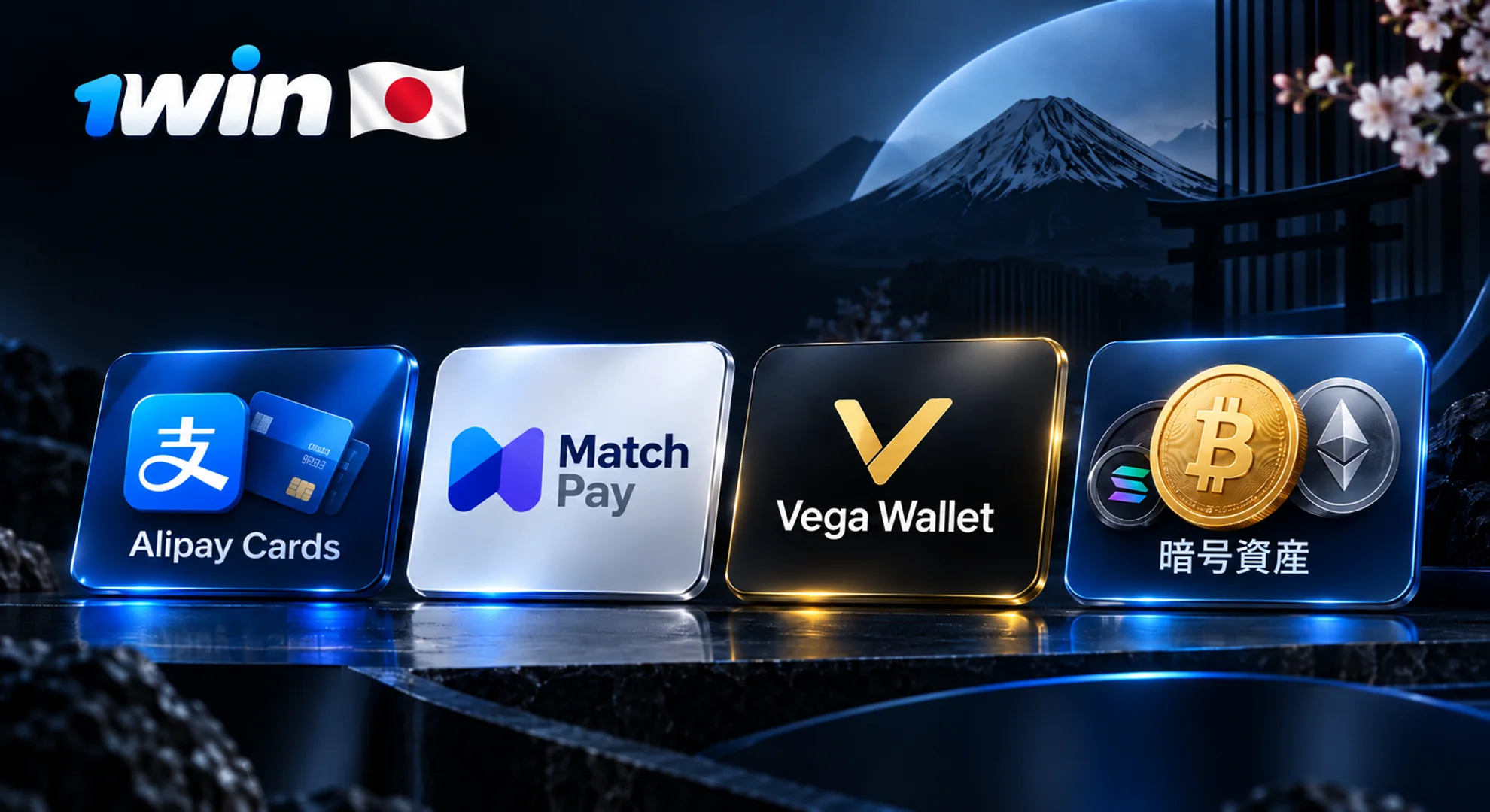 1win Japan 支払い方法 Alipay Cards Match Pay Vega Wallet 暗号資産に対応